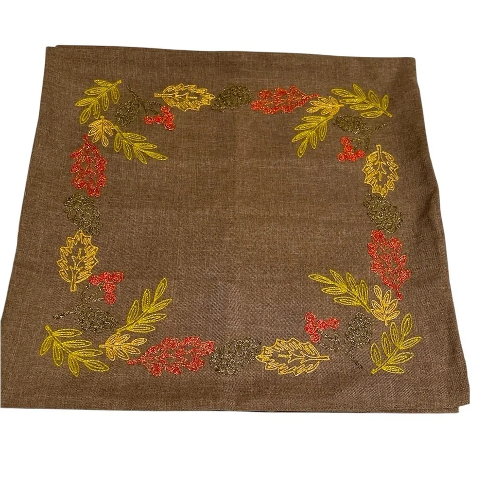 Brown and Red Leaf Embroidered Accent Pillow Cover